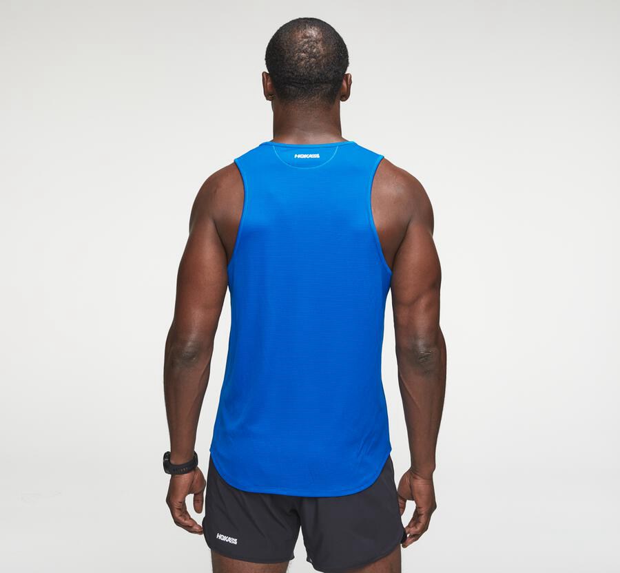 Hoka One One Tops Mens Blue - Performance Tank - 32786KHSX